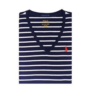Polo Ralph Lauren Women SS CLSC Fit V-Neck T-Shirt Navy/White Stripe MSRP $58.00